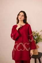 Heart Embroidered Dress - 01 Maroon