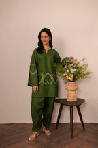 Heart Embroidered Dress - 06 Olive