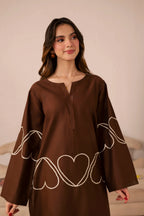 Heart Embroidered Dress - 03 Dark Brown