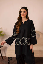 Heart Embroidered Dress - 04 Black