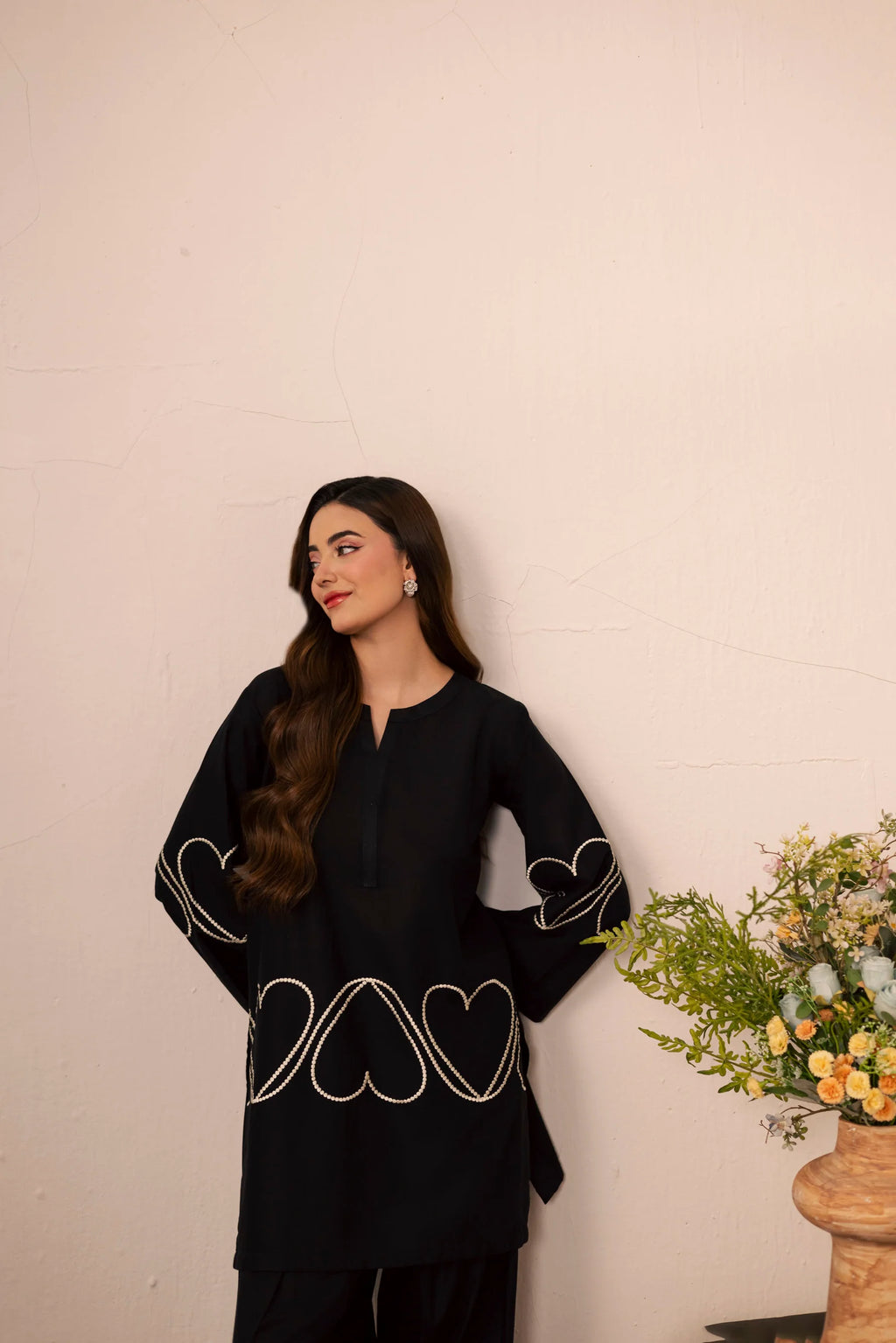 Heart Embroidered Dress - 04 Black