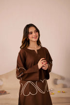 Heart Embroidered Dress - 03 Dark Brown