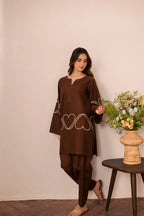Heart Embroidered Dress - 03 Dark Brown
