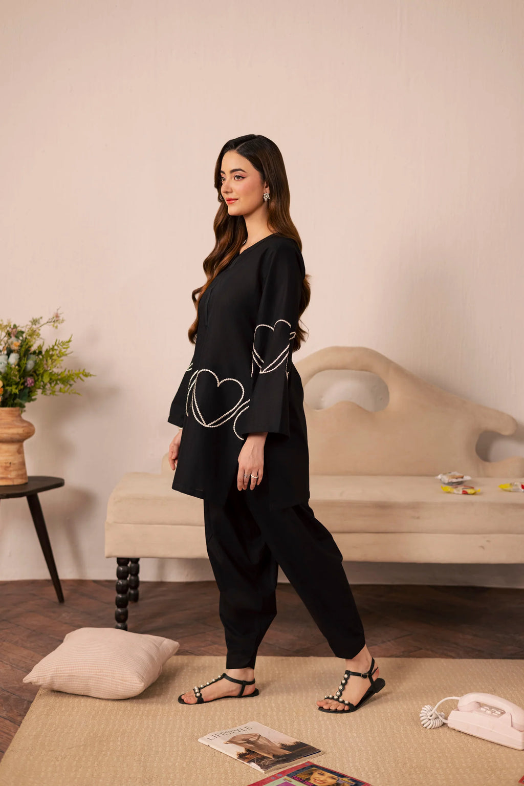 Heart Embroidered Dress - 04 Black