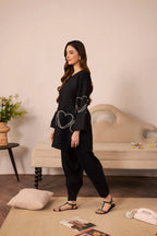 Heart Embroidered Dress - 04 Black