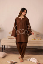 Heart Embroidered Dress - 03 Dark Brown